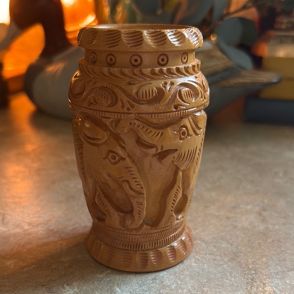 Other - Carved Wooden Elephant Vase